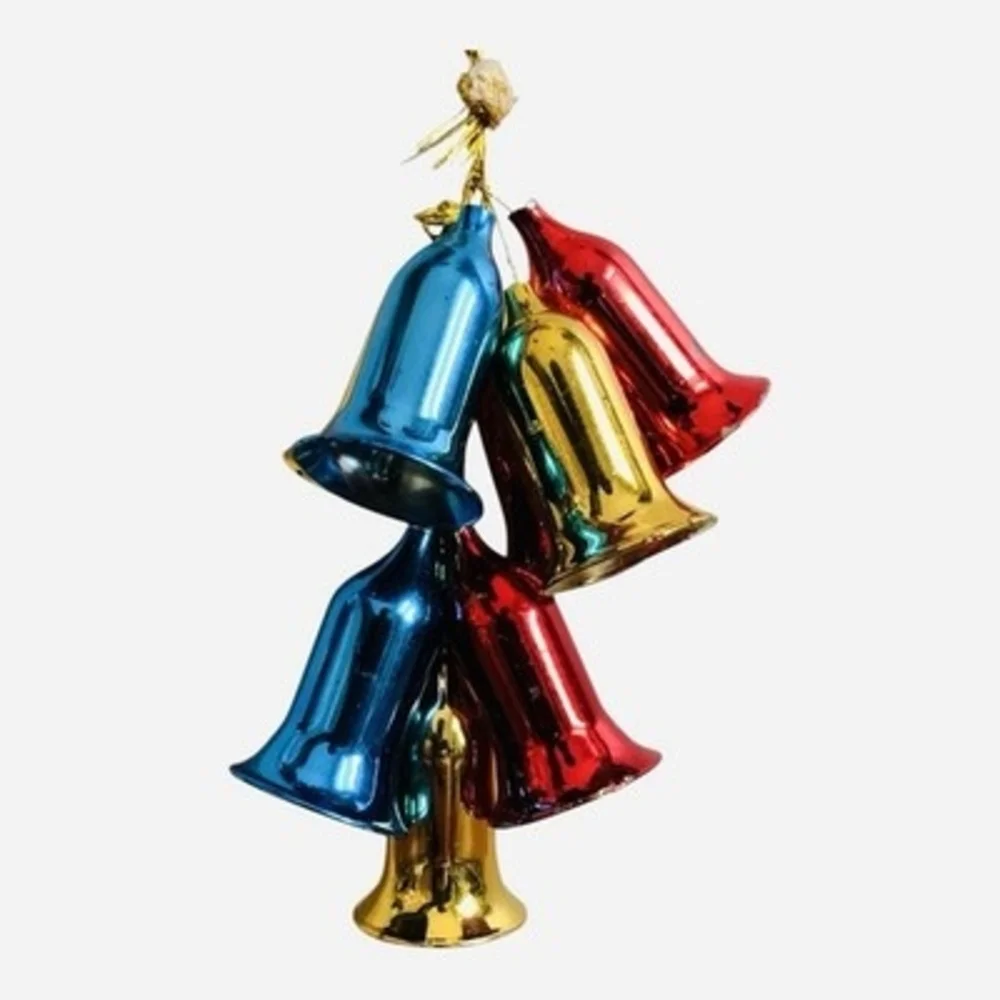 Vintage Multicolor Shimmering Bell Cluster Christmas Ornament 9 Bells 7